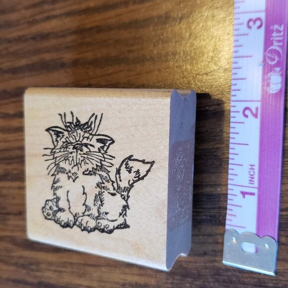 Ann-ticipations 2x2 Inch Frazzled Cat Wood Mounted Rubber Stamp 1178F - Picture 3 of 8